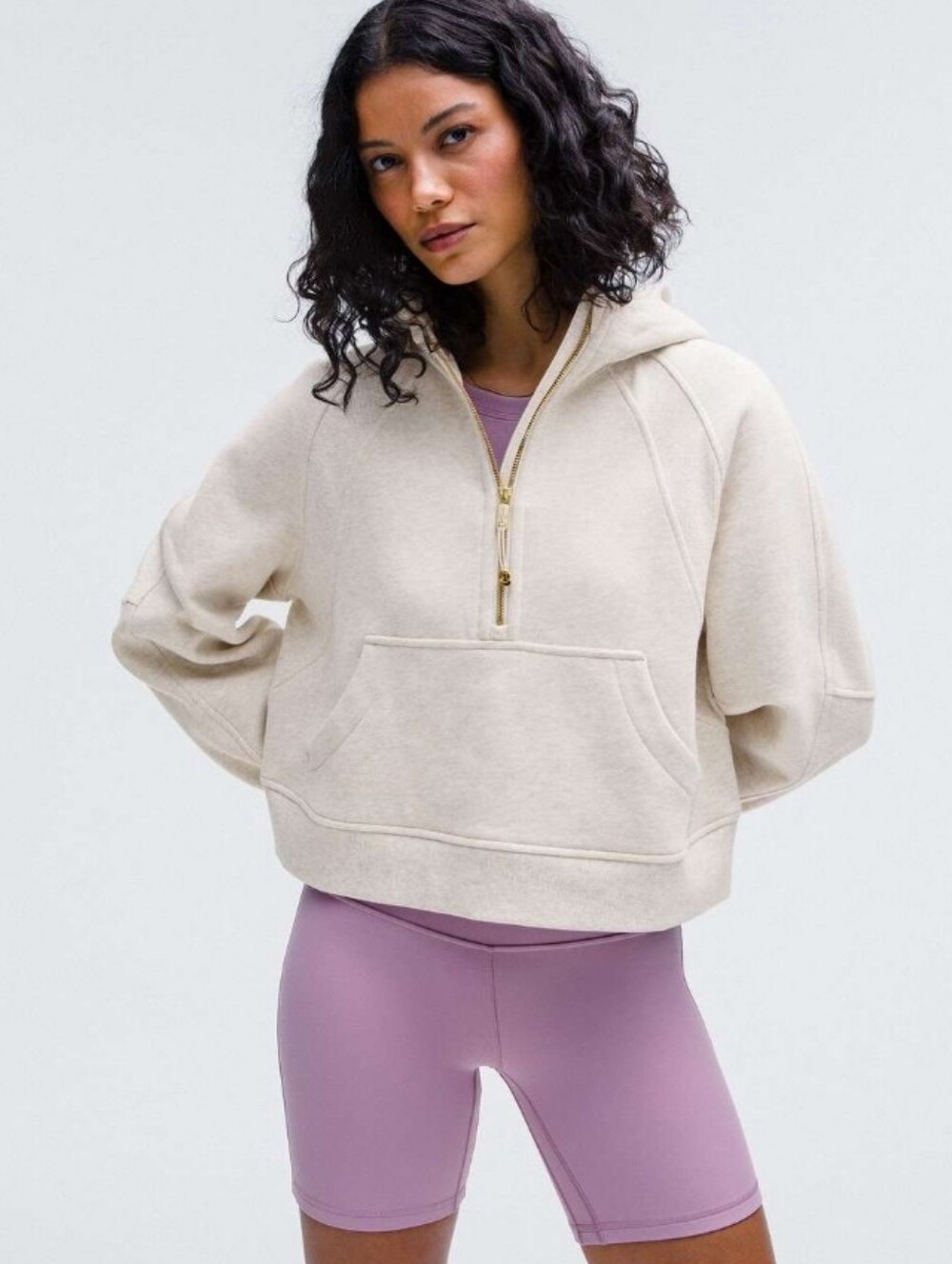 Lululemon Scuba Oversized Half Zip Hoodie Heathered Bone/Gold